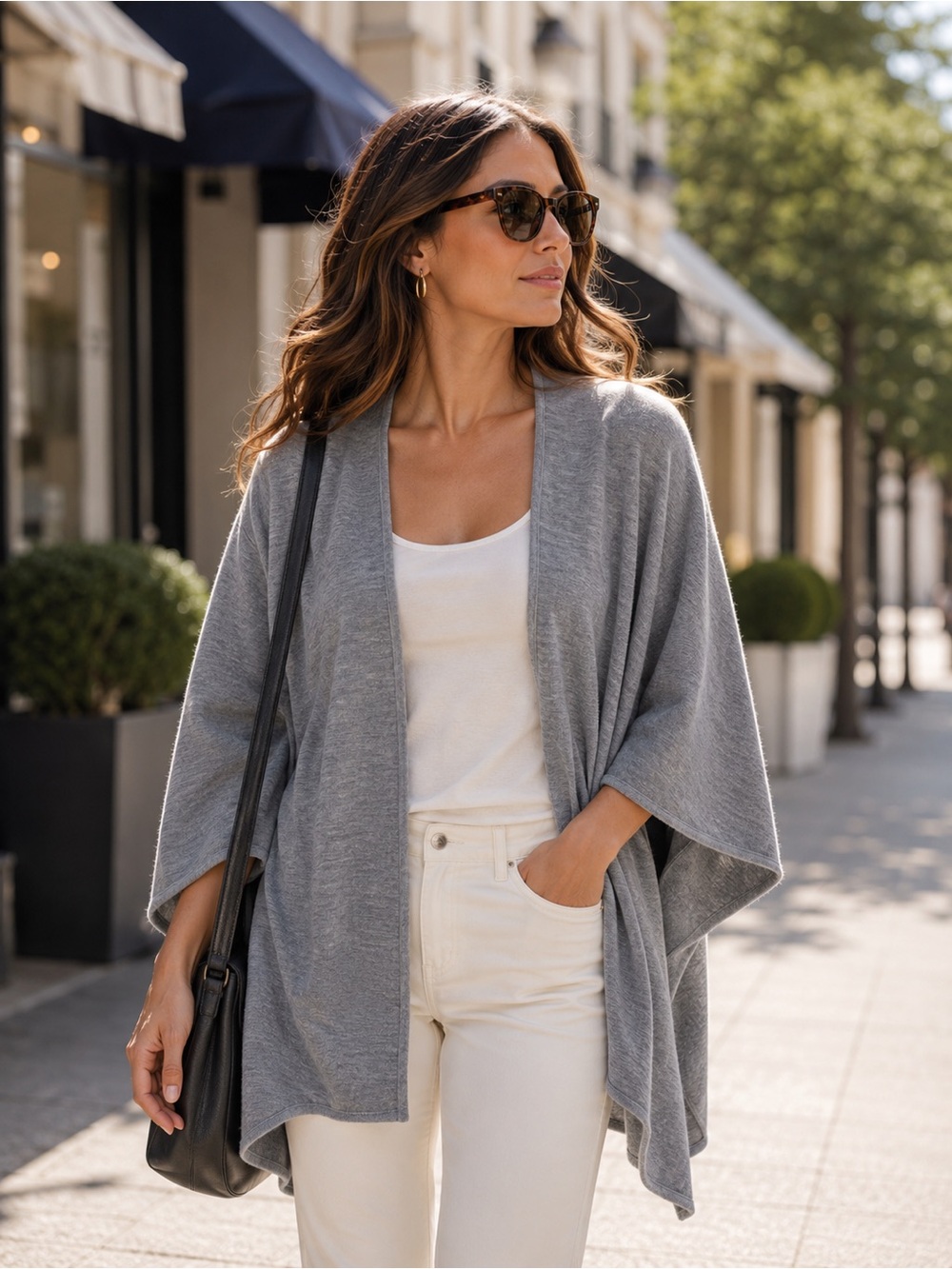 Ann Taylor Gray Knit Open Front Kimono Cardigan Sweater Women's